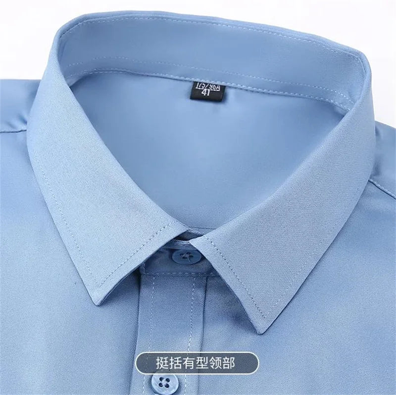 New Elasticity Anti-Wrinkle Men's Shirts Long Sleeves Dress Shirts For Men Slim Fit Camisa Social Business Blouse White Shirt