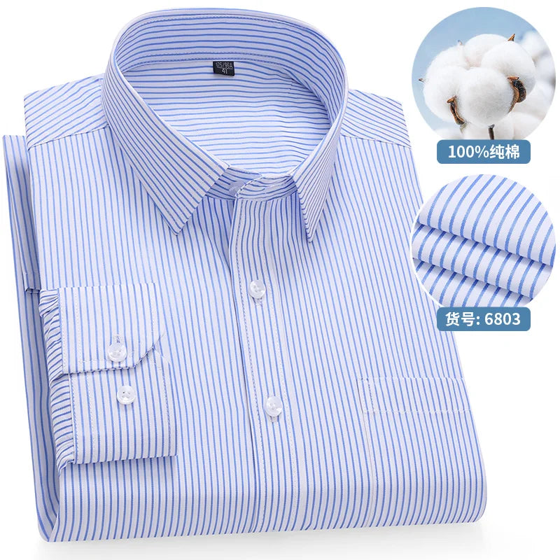 Plus Size 8XL 7XL 6XL Quality 100% Cotton Men's Shirts Long Sleeve Slim Fit Business Formal Striped Shirt Social Male Clothing