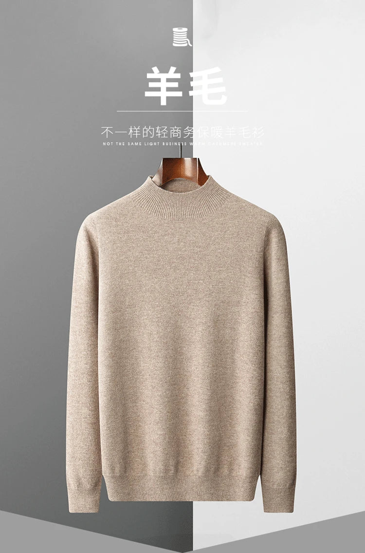 Men's Semi-High Collar First-line Clothing 100% Pure Wool Sweater Autumn New Loose Knit Pullover Leisure Long Sleeve Jacket Tops