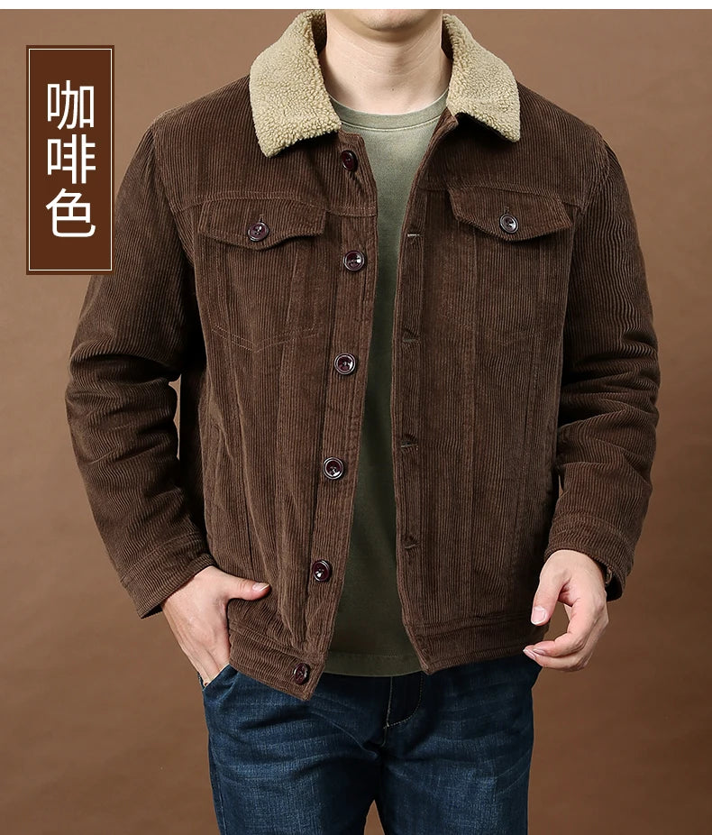 Men's Outdoor Sportswear Parkas Men's Corduroy Jacket High-quality Plush Retro Short Style Lapel Button Thick Winter Warm Jacket