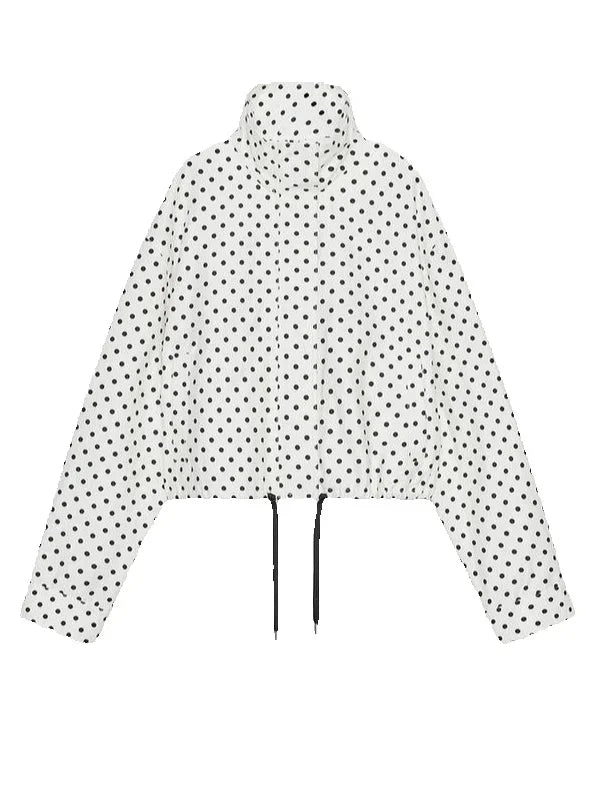 Elegant Polka Dot Jacket Sets For Women Autumn Stand Collar Drawstring Coats High Waist Shorts 2 Pieces Sets Lady Street Outfits