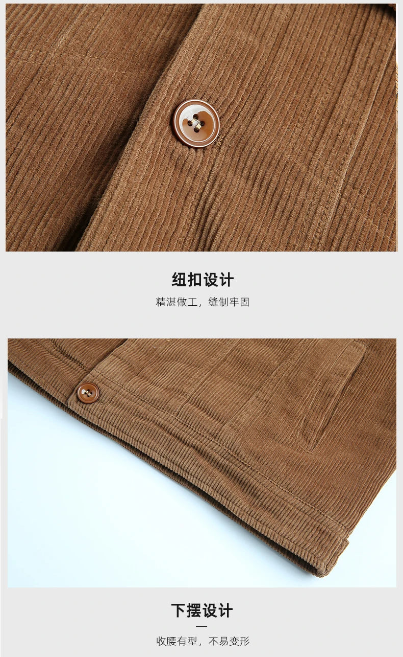 Men's Outdoor Sportswear Parkas Men's Corduroy Jacket High-quality Plush Retro Short Style Lapel Button Thick Winter Warm Jacket