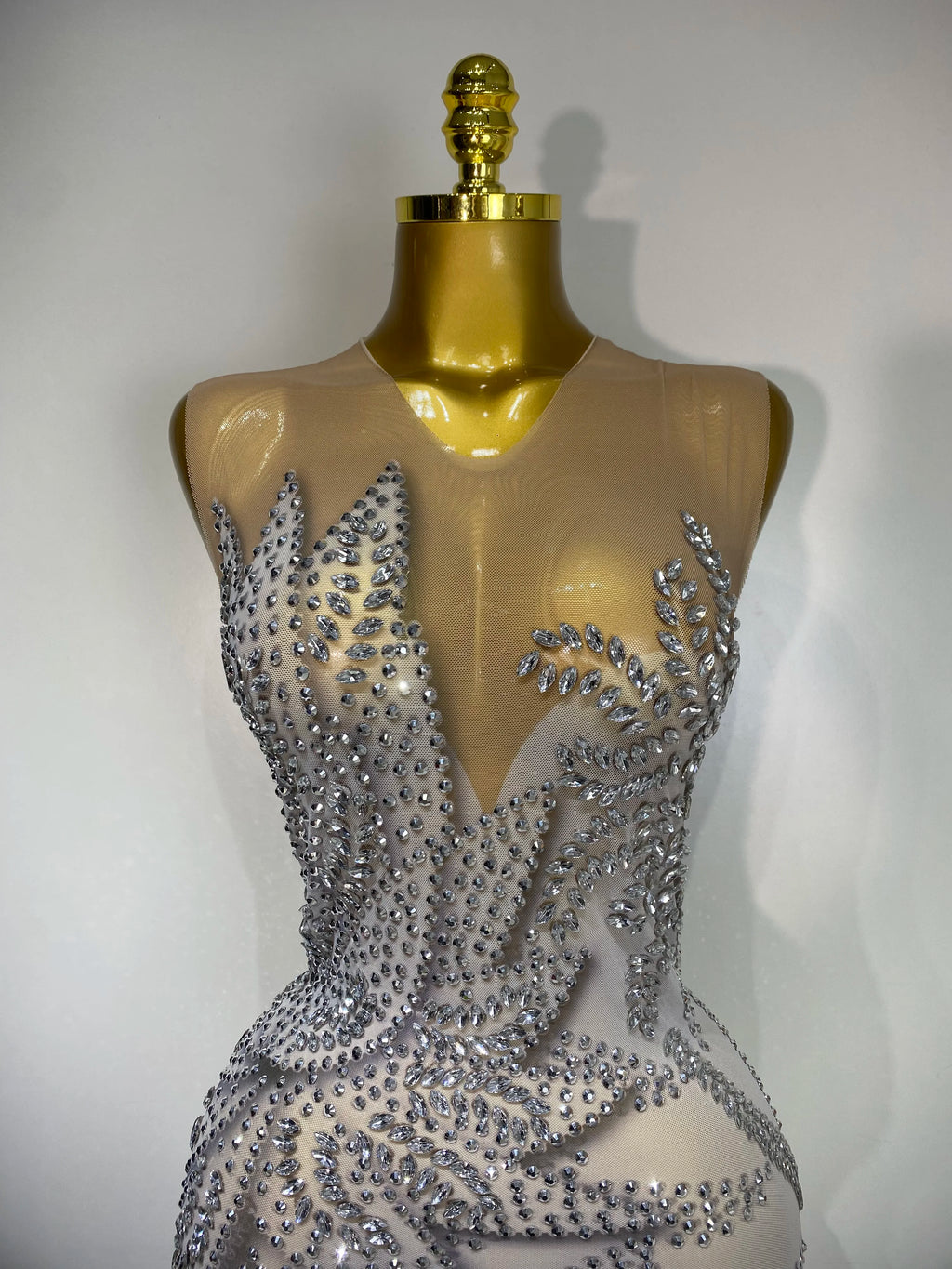 Luxury Rhinestone Sleeveless Silver Long Dress Women Sexy Mesh See Through Evening Prom Birthday Photo Shoot Singer Stage Outfit