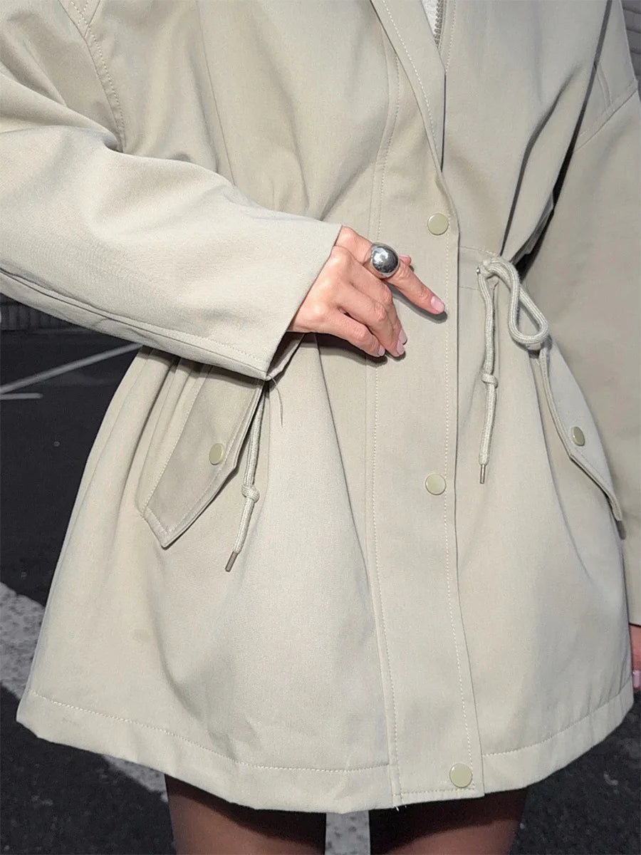Tossy Stand Collar Lace-Up Trench Jacket Fashion Female Autumn 2025 Commute Long Sleeves Casual Women's High Waist Trench Coat