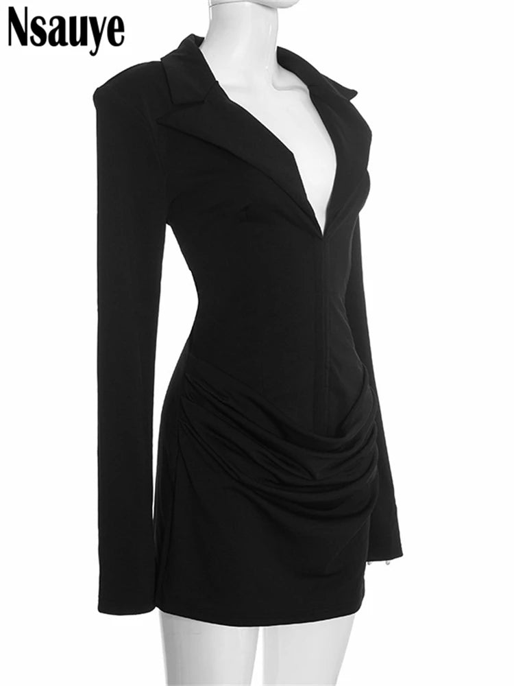 Nsauye Elegant Evening Short Dress Women Fall Long Sleeve Sexy Fashion Night Club Party White Mini Wrap Corset Dress 2025 Winter