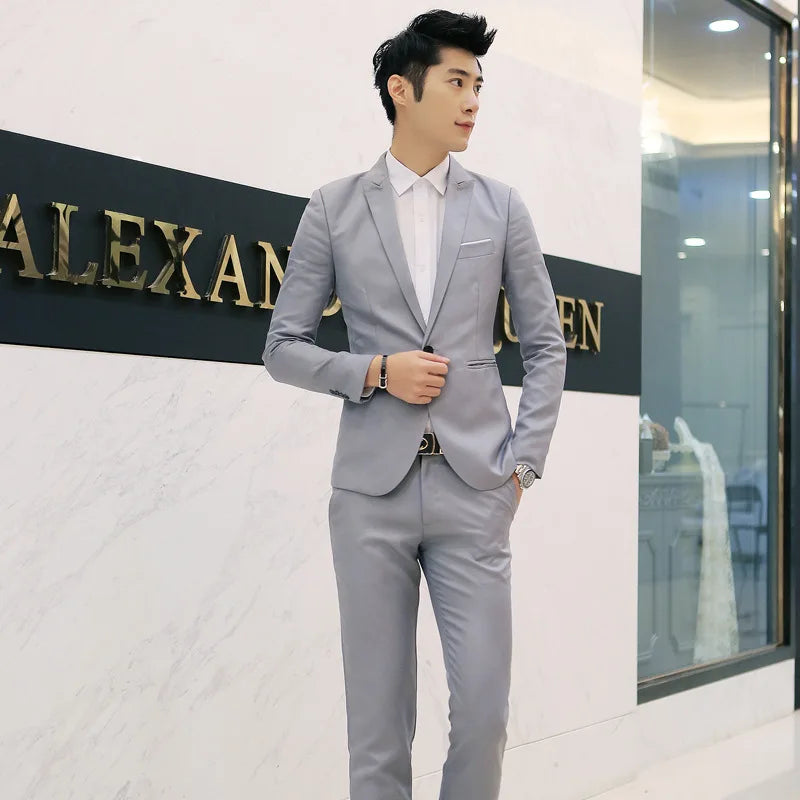 Men Suits Blazers 3 Pieces 2 Sets Elegant  Wedding Business Vest Pants Blue Coats 2022 Formal Jackets Korean