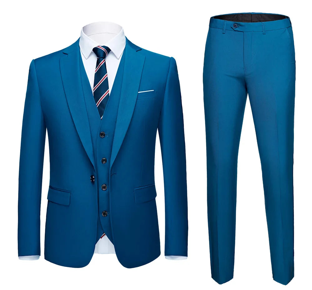 Men Suits Blazers 3 Pieces 2 Sets Elegant  Wedding Business Vest Pants Blue Coats 2022 Formal Jackets Korean
