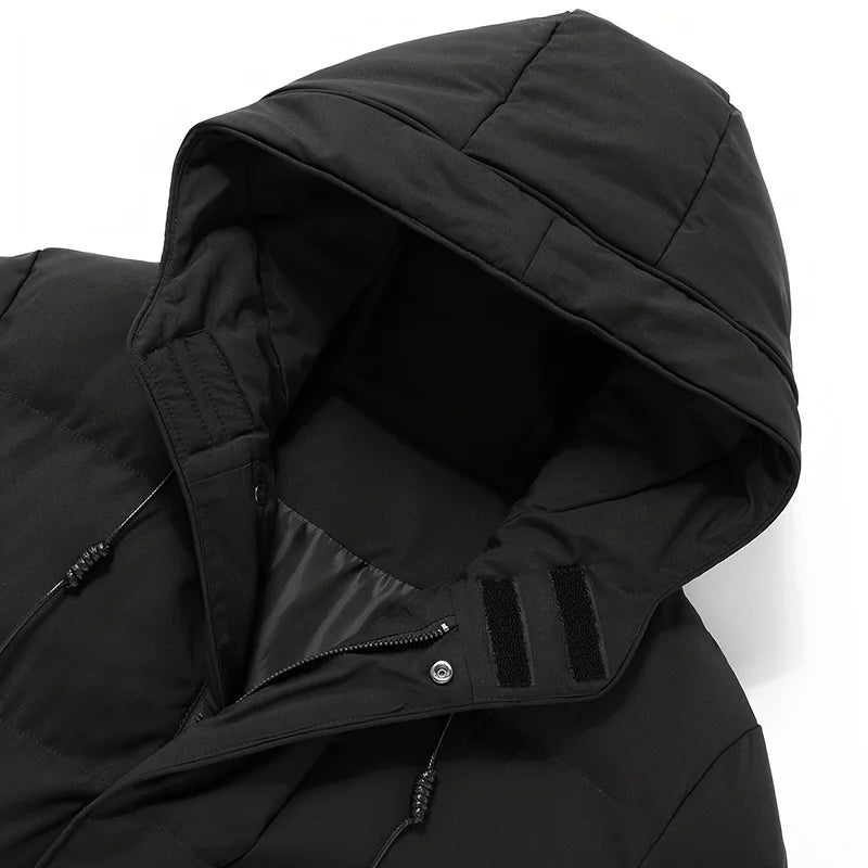 2026 Warm Hooded Mid-length Jacket Mens Casual Zip Up Cotton Padded Jacket Overcoat Autumn Winter Windbreaker Coats Men Clothing