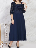 5XL Plus Size Party Dress Woman 2023 Spring Summer Sequined Lace Patchwork Elegant Dress for  Ladies From 50 To 60 Years