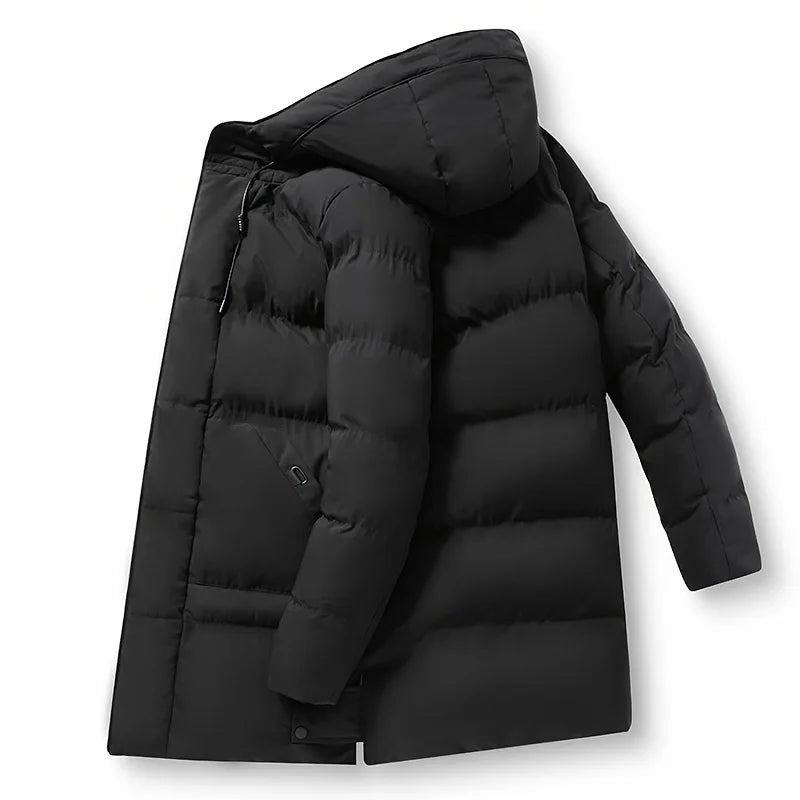 2026 Warm Hooded Mid-length Jacket Mens Casual Zip Up Cotton Padded Jacket Overcoat Autumn Winter Windbreaker Coats Men Clothing