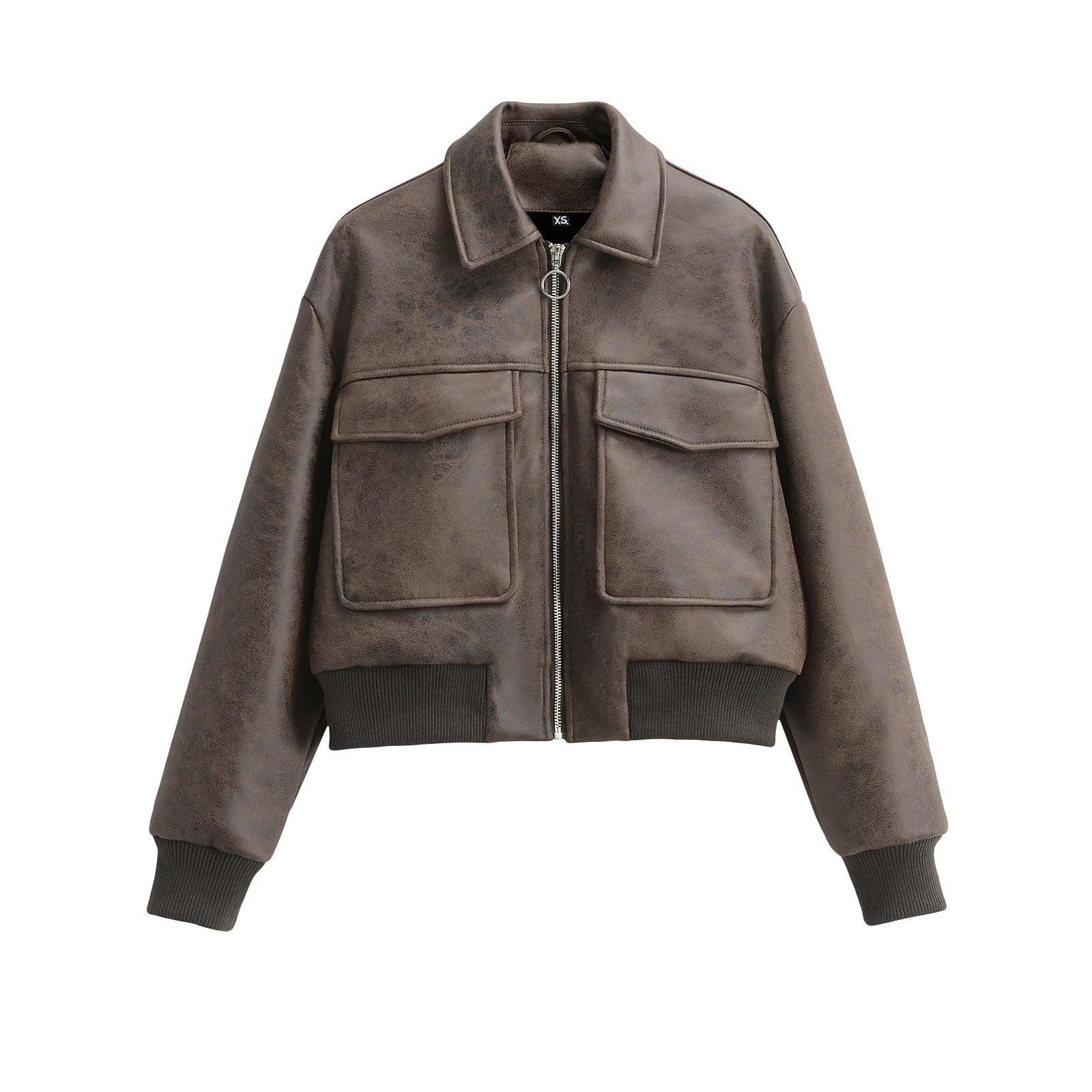 Women Retro Vintage Coffee Faux Leather PU Baseball Jackets Female Moto Biker Pockets Mate Suede Loose Fit Streetwear Coats Tops