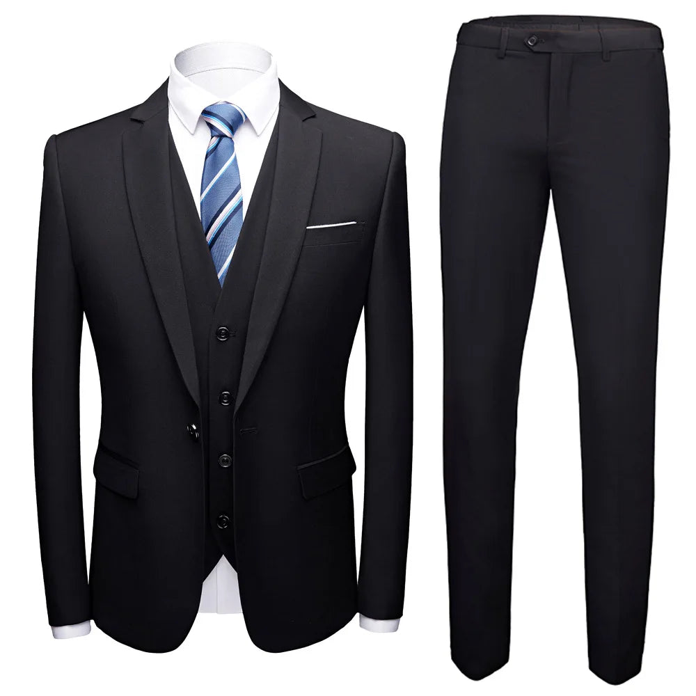 Men Suits Blazers 3 Pieces 2 Sets Elegant  Wedding Business Vest Pants Blue Coats 2022 Formal Jackets Korean