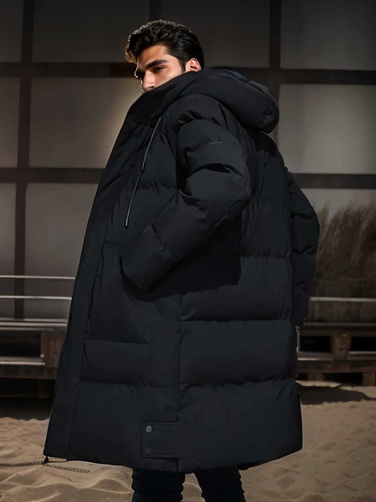 2026 Warm Hooded Mid-length Jacket Mens Casual Zip Up Cotton Padded Jacket Overcoat Autumn Winter Windbreaker Coats Men Clothing