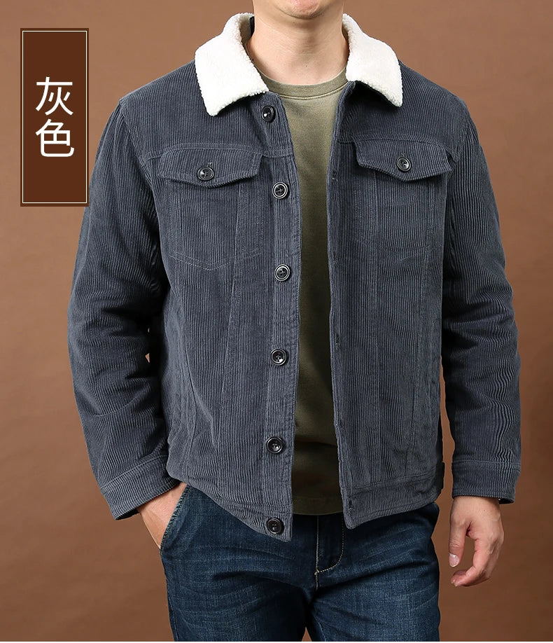 Men's Outdoor Sportswear Parkas Men's Corduroy Jacket High-quality Plush Retro Short Style Lapel Button Thick Winter Warm Jacket