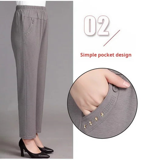 5XL 6XL 7XL 8XL Women Summer Pants Plus size Elastic High Waist Casual Ninth Pants Middle-aged Elderly Female Straight Mom Pants