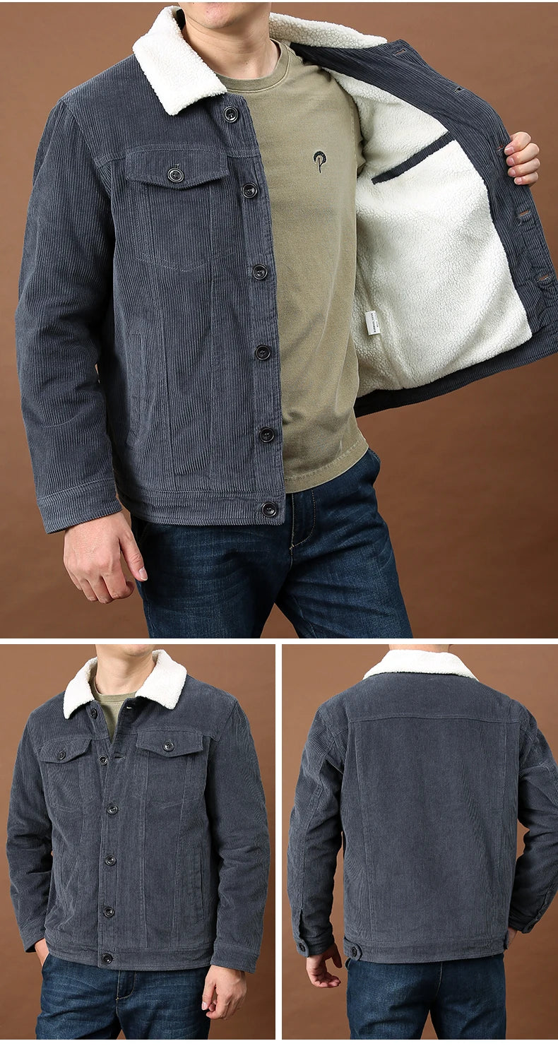 Men's Outdoor Sportswear Parkas Men's Corduroy Jacket High-quality Plush Retro Short Style Lapel Button Thick Winter Warm Jacket