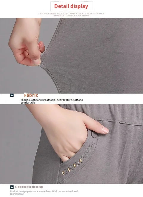 5XL 6XL 7XL 8XL Women Summer Pants Plus size Elastic High Waist Casual Ninth Pants Middle-aged Elderly Female Straight Mom Pants