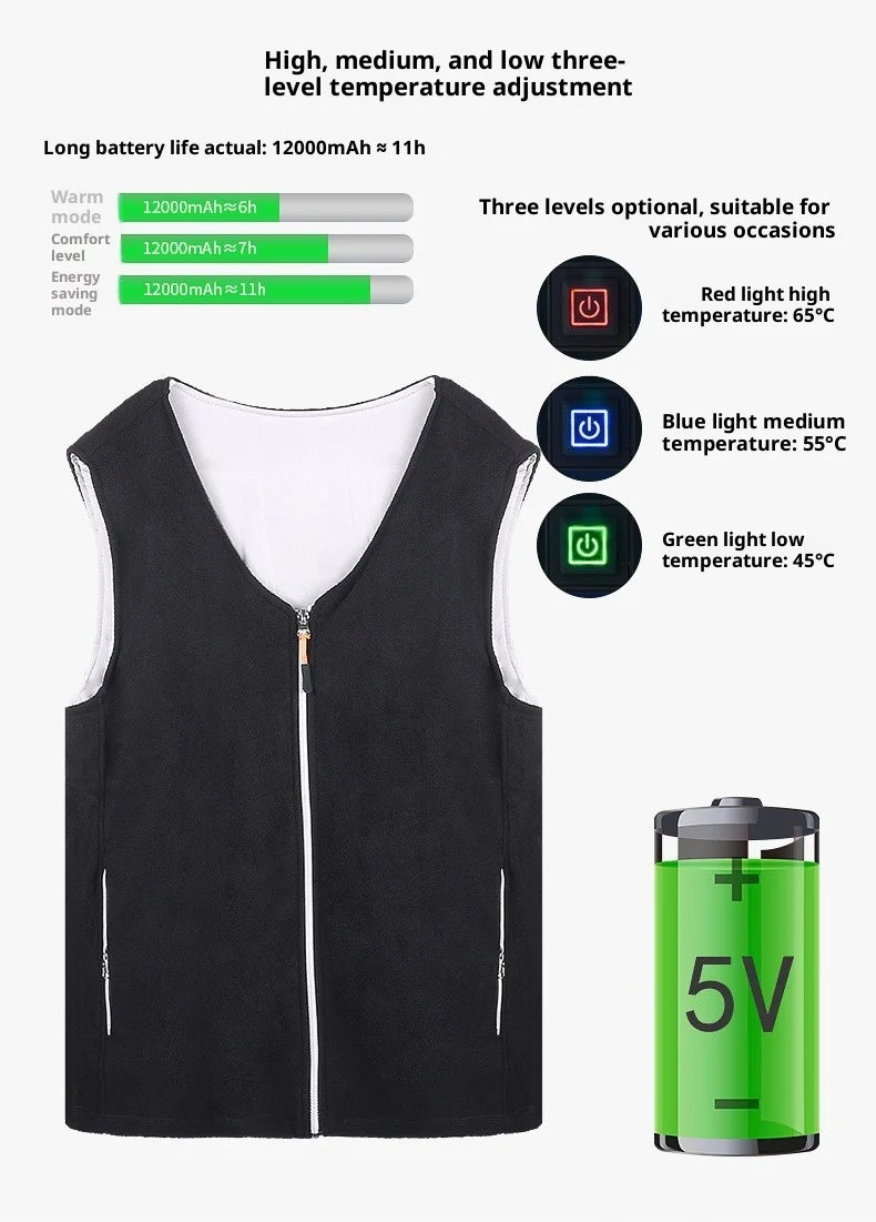 Heated Fleece Vest Smart Warming Jacket Winter Electric Thermal Coat Men Women USB Charging Lightweight Outdoor Sports