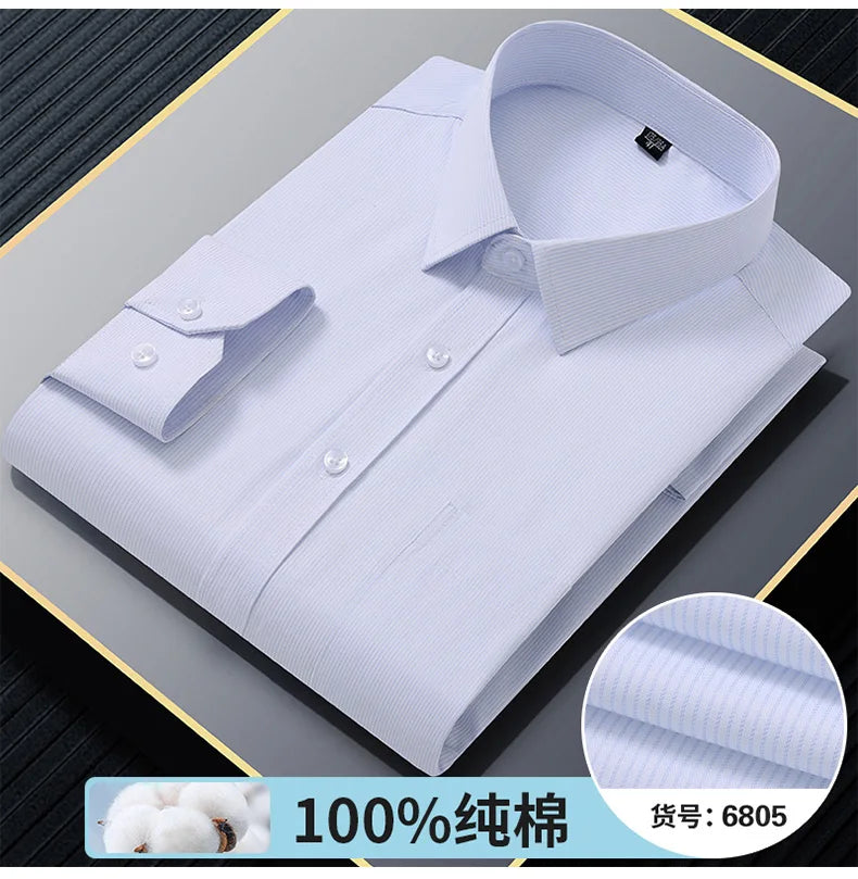 Plus Size 8XL 7XL 6XL Quality 100% Cotton Men's Shirts Long Sleeve Slim Fit Business Formal Striped Shirt Social Male Clothing