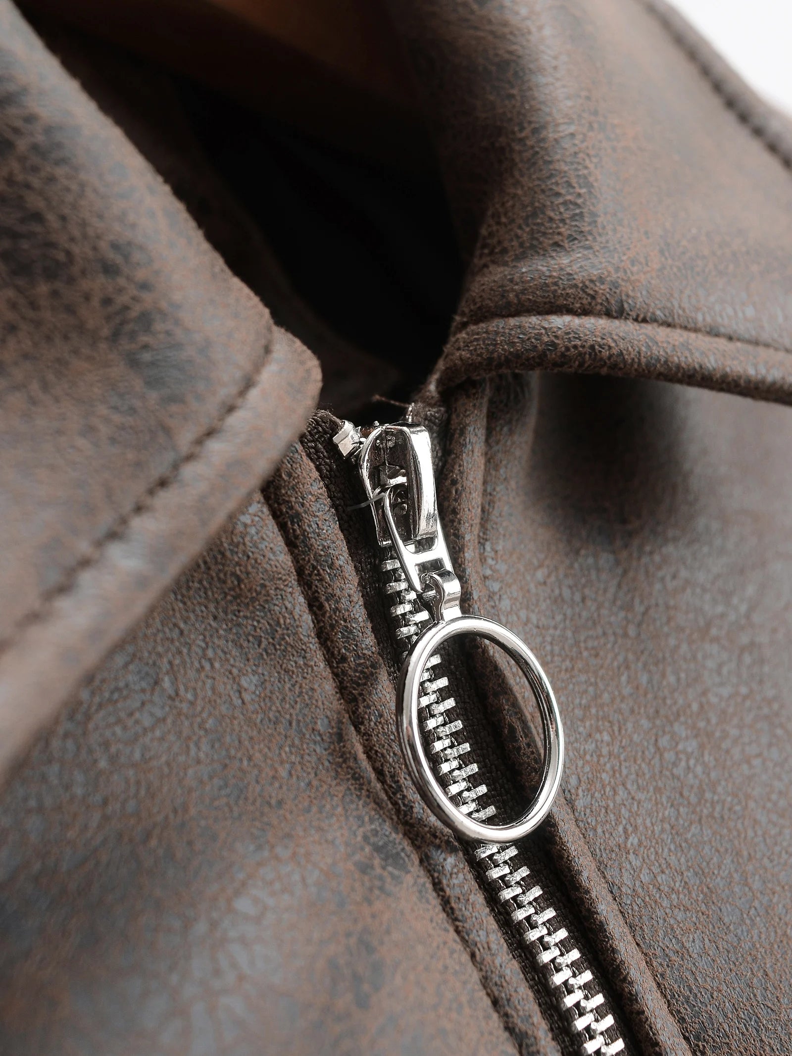 Women Retro Vintage Coffee Faux Leather PU Baseball Jackets Female Moto Biker Pockets Mate Suede Loose Fit Streetwear Coats Tops