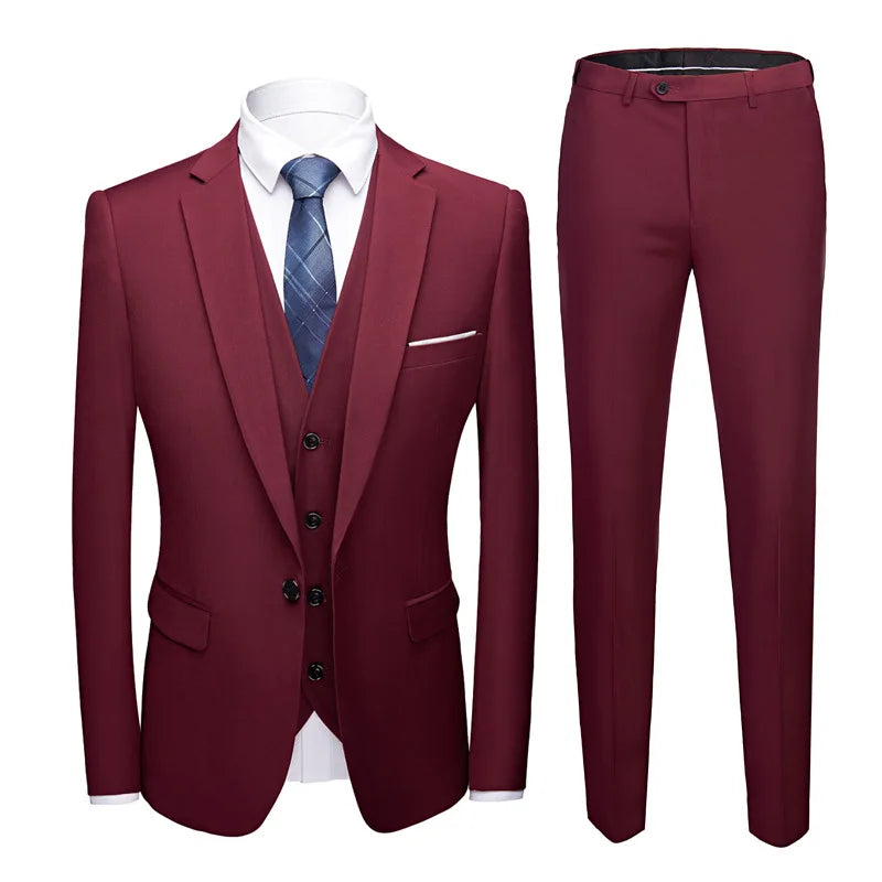 Men Suits Blazers 3 Pieces 2 Sets Elegant  Wedding Business Vest Pants Blue Coats 2022 Formal Jackets Korean