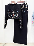HIGH STREET Newest 2026 Designer Fashion Suit Set Women's  Diamonds Beaded Cropped Tops Long Skirt Set 2pcs