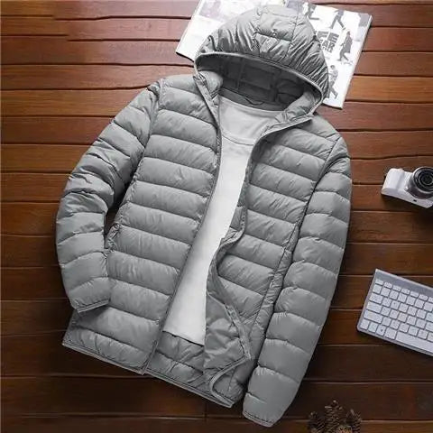 Lightweight Men's Quilted Jacket Hooded Stand Collar All-Match Winter Coat Casual Versatile Cotton Blend Fashion for All Seasons