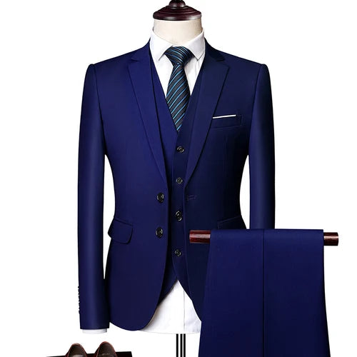 Men Suits Blazers 3 Pieces 2 Sets Elegant  Wedding Business Vest Pants Blue Coats 2022 Formal Jackets Korean