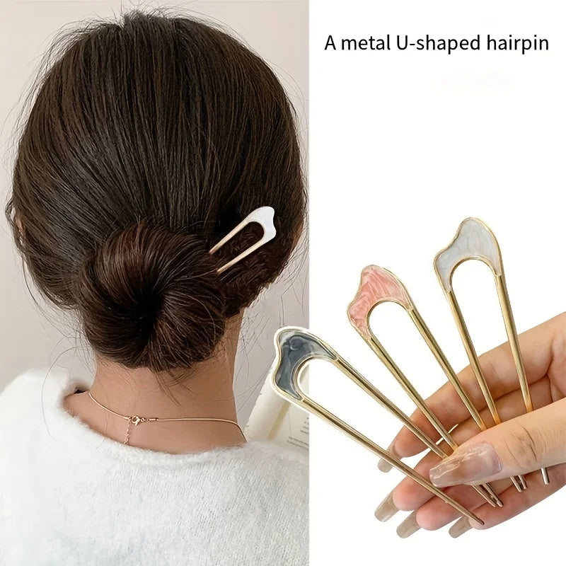 3pcs French Style U-shaped Hair Forks Vintage Hairpins Updo Bun Hair Accessories For Women Female