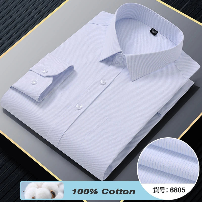 Plus Size 8XL 7XL 6XL Quality 100% Cotton Men's Shirts Long Sleeve Slim Fit Business Formal Striped Shirt Social Male Clothing