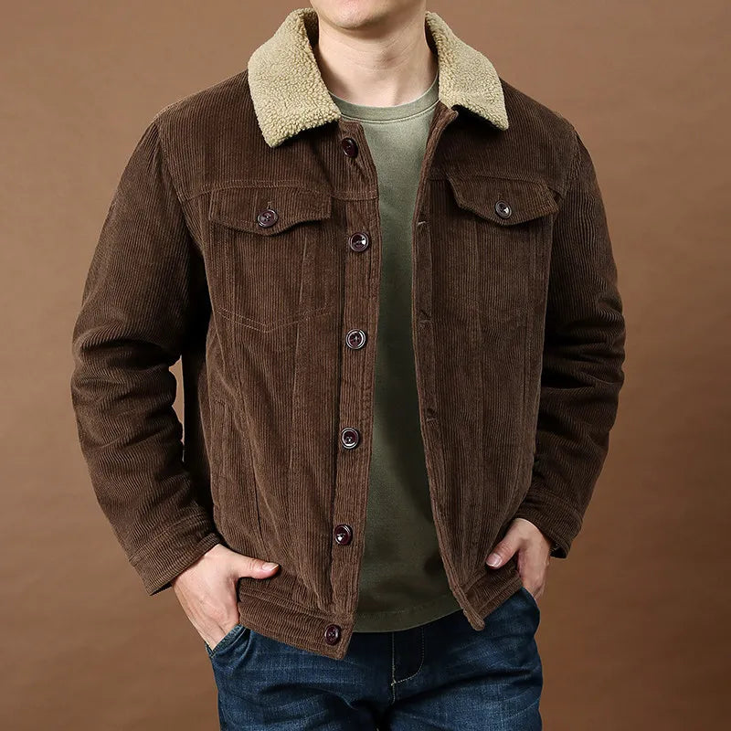 Men's Outdoor Sportswear Parkas Men's Corduroy Jacket High-quality Plush Retro Short Style Lapel Button Thick Winter Warm Jacket