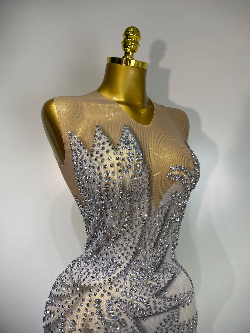 Luxury Rhinestone Sleeveless Silver Long Dress Women Sexy Mesh See Through Evening Prom Birthday Photo Shoot Singer Stage Outfit