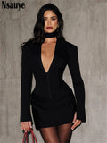 Nsauye Elegant Evening Short Dress Women Fall Long Sleeve Sexy Fashion Night Club Party White Mini Wrap Corset Dress 2025 Winter
