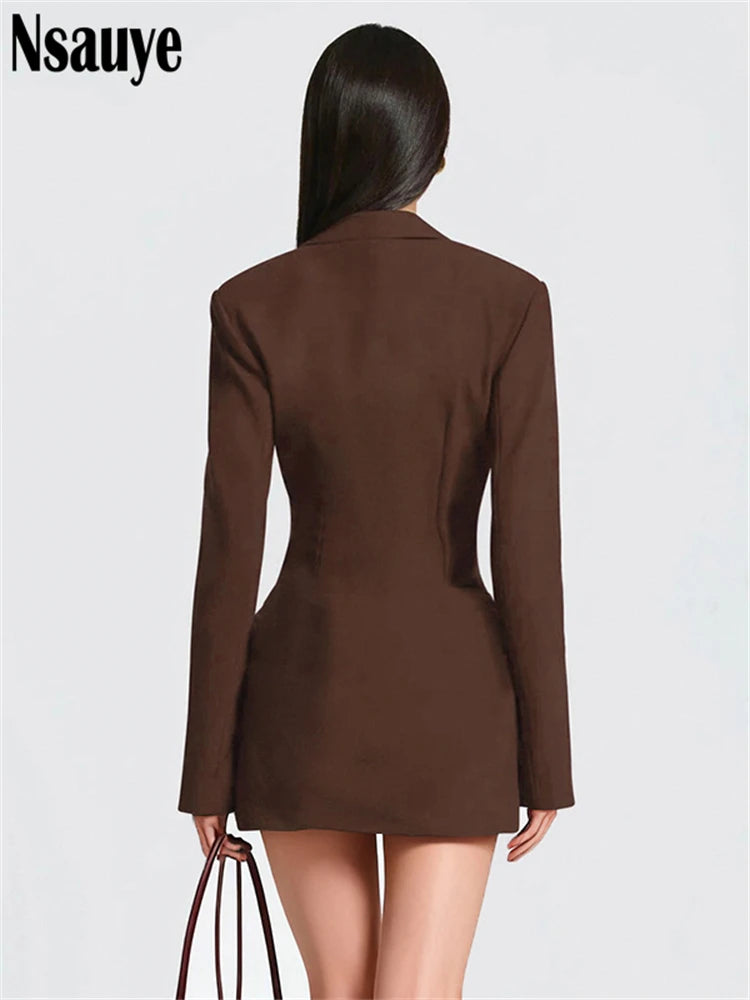 Nsauye Elegant Evening Short Dress Women Fall Long Sleeve Sexy Fashion Night Club Party White Mini Wrap Corset Dress 2025 Winter