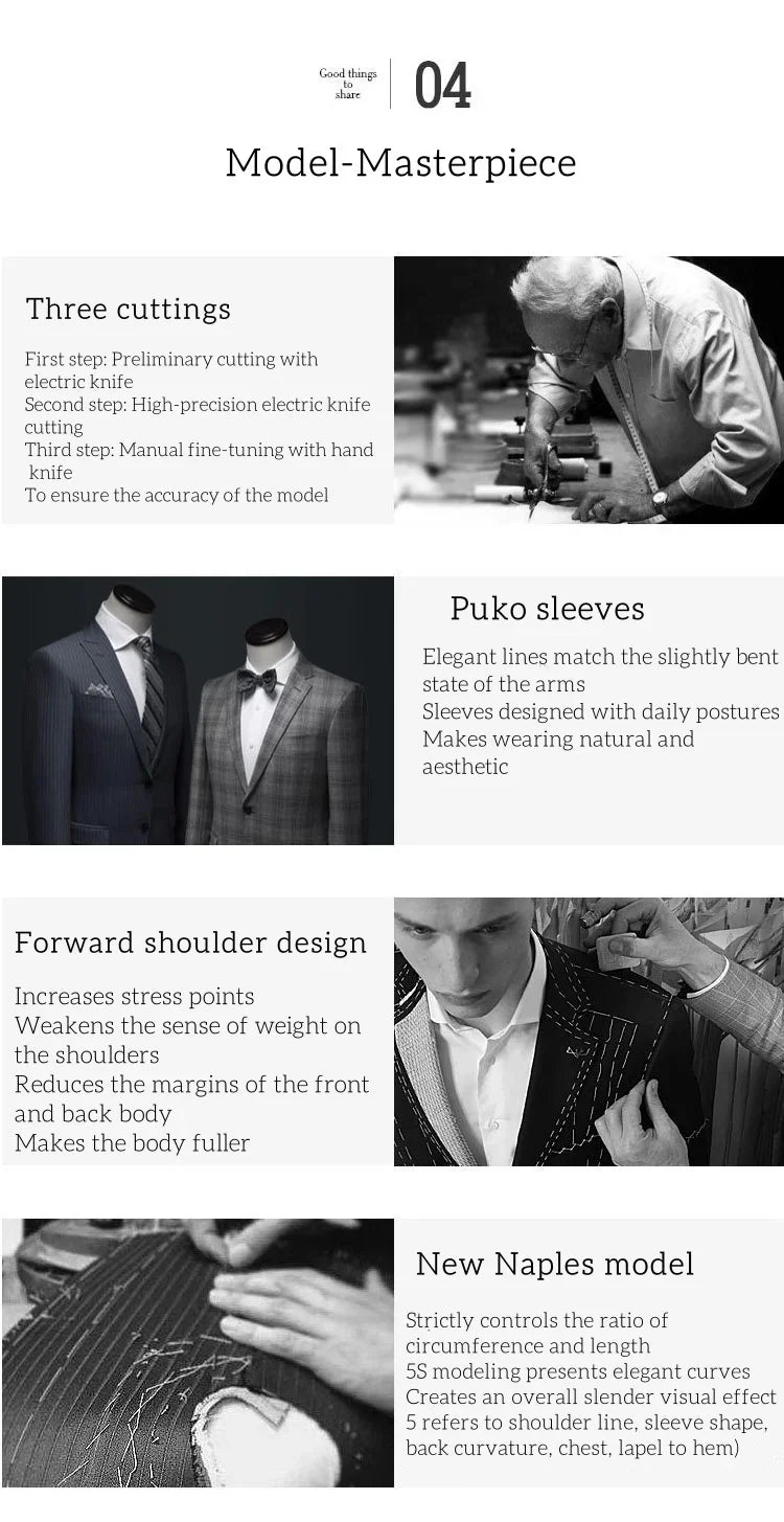 Navy Blue Men's Striped Business Suit 2-piece Set Suit Jacket Suit Pants Double Breasted Slim Fit Man Suit Groom's Wedding Suit