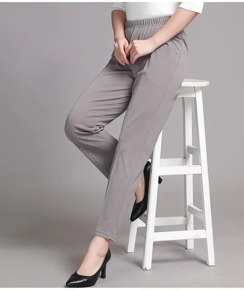 5XL 6XL 7XL 8XL Women Summer Pants Plus size Elastic High Waist Casual Ninth Pants Middle-aged Elderly Female Straight Mom Pants