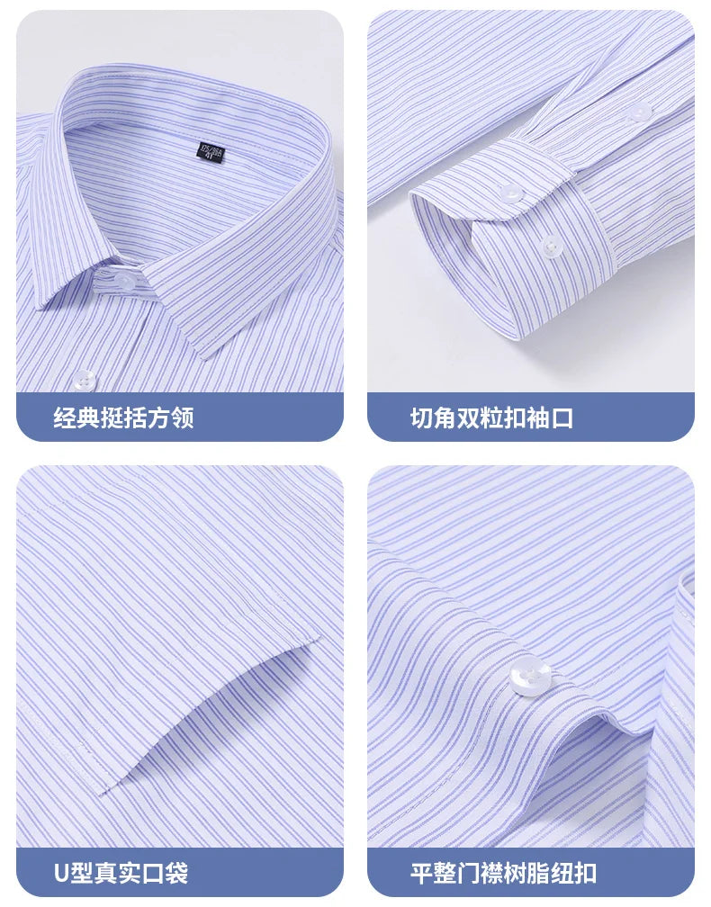 Plus Size 8XL 7XL 6XL Quality 100% Cotton Men's Shirts Long Sleeve Slim Fit Business Formal Striped Shirt Social Male Clothing