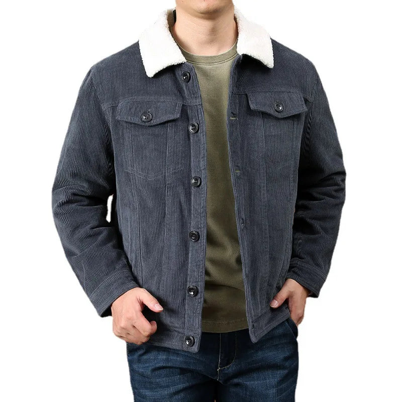 Men's Outdoor Sportswear Parkas Men's Corduroy Jacket High-quality Plush Retro Short Style Lapel Button Thick Winter Warm Jacket