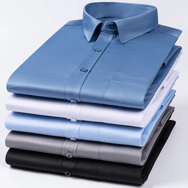 New Elasticity Anti-Wrinkle Men's Shirts Long Sleeves Dress Shirts For Men Slim Fit Camisa Social Business Blouse White Shirt