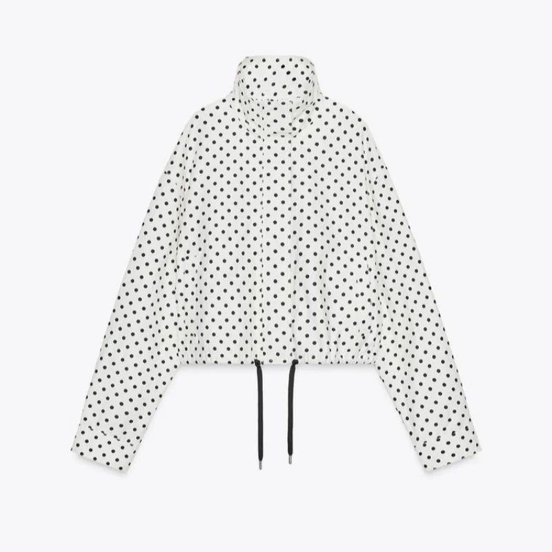 Elegant Polka Dot Jacket Sets For Women Autumn Stand Collar Drawstring Coats High Waist Shorts 2 Pieces Sets Lady Street Outfits