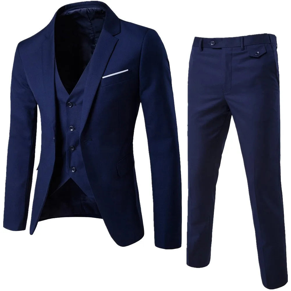Men Suits Blazers 3 Pieces 2 Sets Elegant  Wedding Business Vest Pants Blue Coats 2022 Formal Jackets Korean