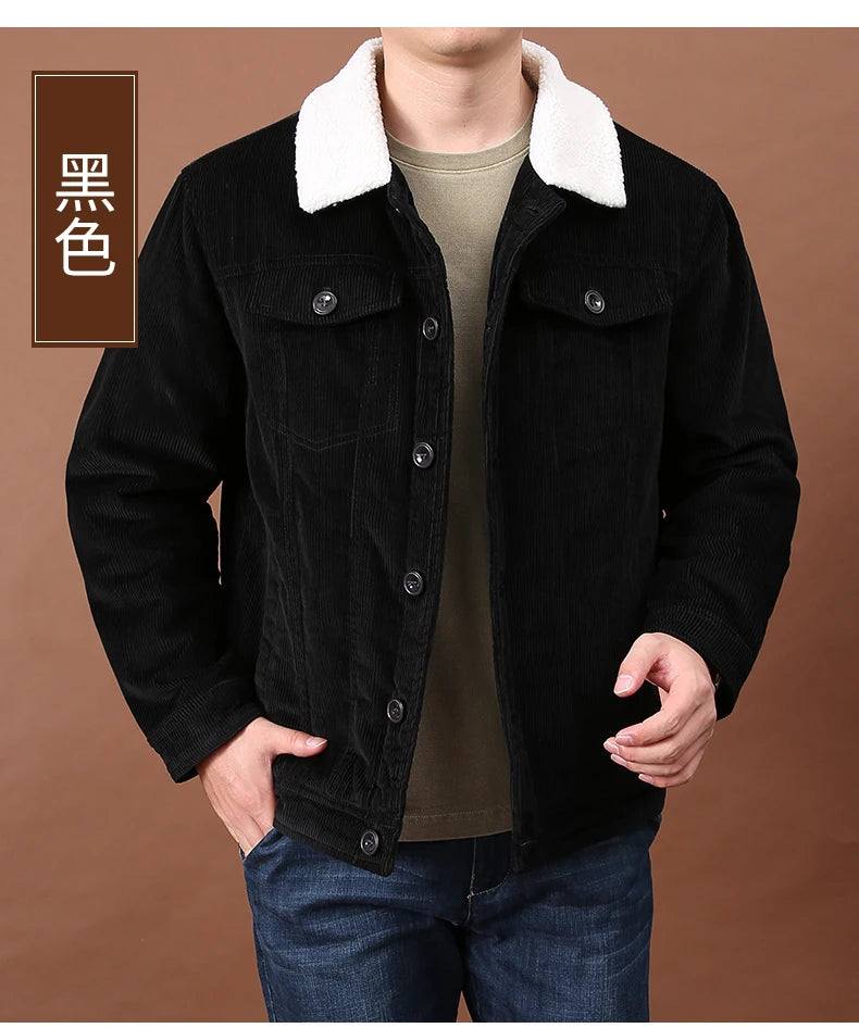 Men's Outdoor Sportswear Parkas Men's Corduroy Jacket High-quality Plush Retro Short Style Lapel Button Thick Winter Warm Jacket