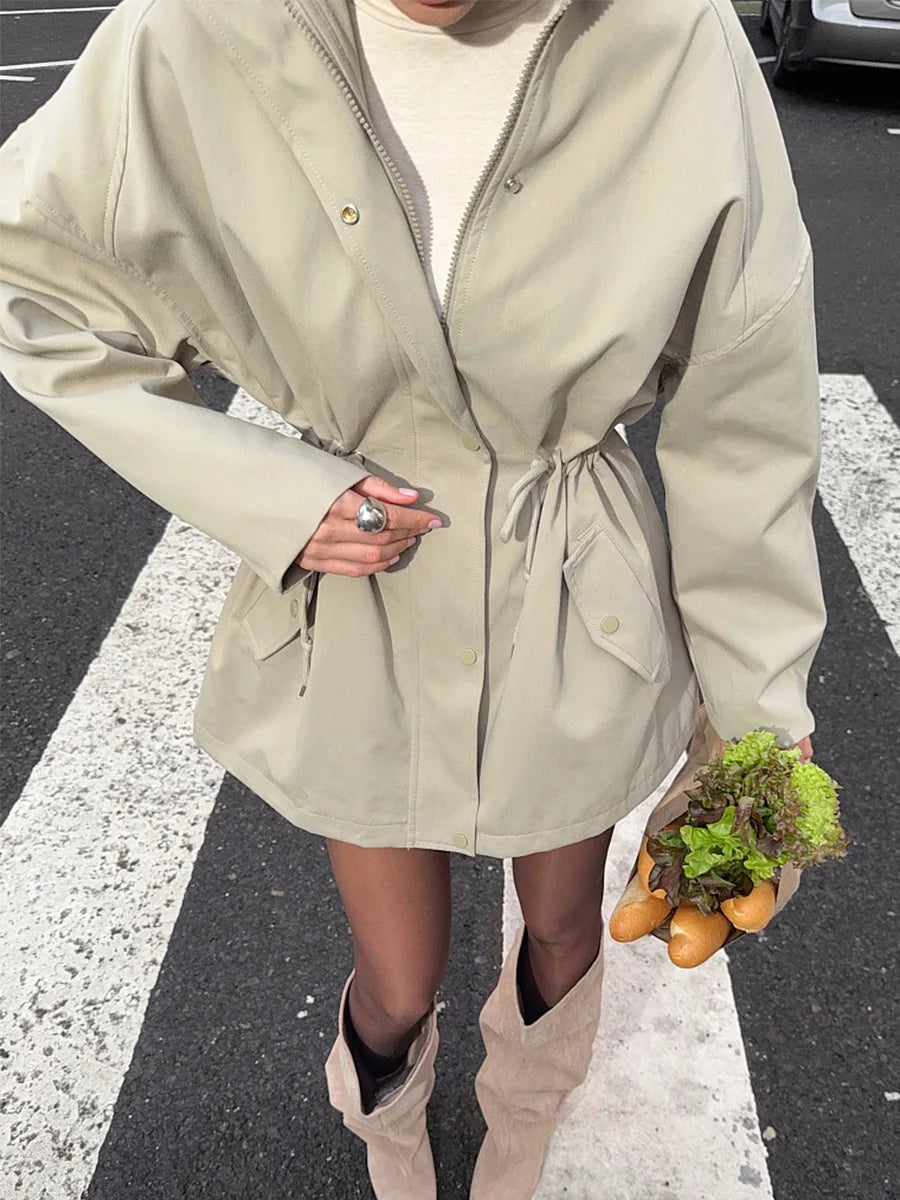 Tossy Stand Collar Lace-Up Trench Jacket Fashion Female Autumn 2025 Commute Long Sleeves Casual Women's High Waist Trench Coat