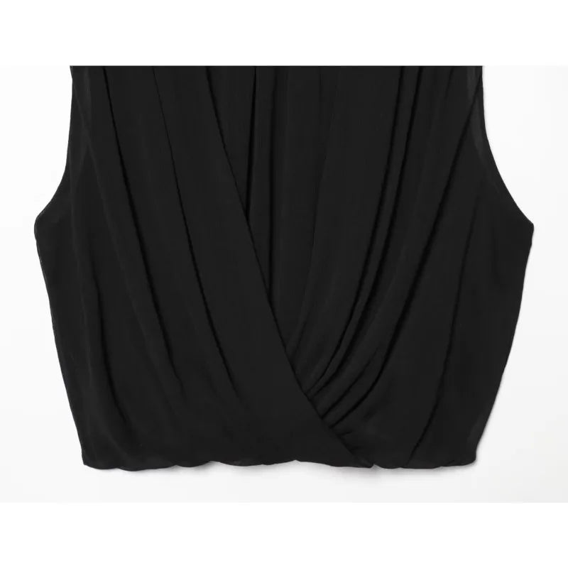 Women's Draped Balloon Vest Spring Summer High Neck Sleeveless Women Tank Top Crossover Puffed Hem Simple Female Chic Tops