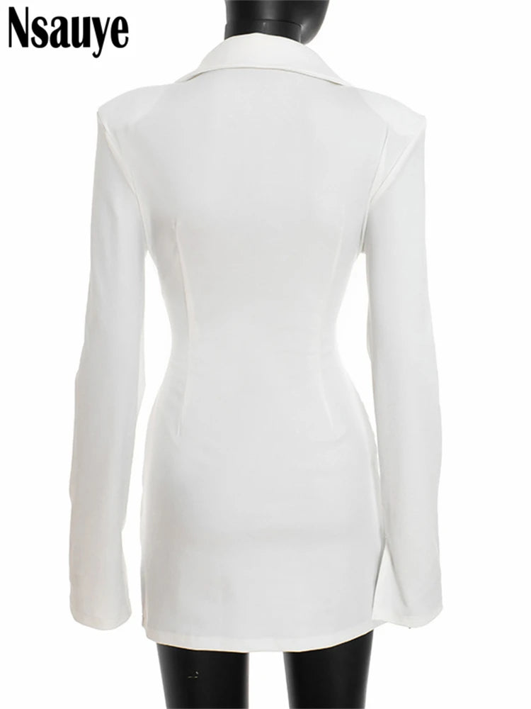 Nsauye Elegant Evening Short Dress Women Fall Long Sleeve Sexy Fashion Night Club Party White Mini Wrap Corset Dress 2025 Winter