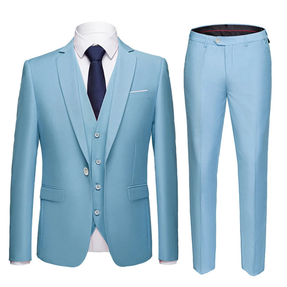 Men Suits Blazers 3 Pieces 2 Sets Elegant  Wedding Business Vest Pants Blue Coats 2022 Formal Jackets Korean