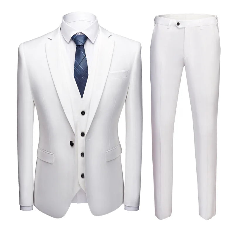 Men Suits Blazers 3 Pieces 2 Sets Elegant  Wedding Business Vest Pants Blue Coats 2022 Formal Jackets Korean