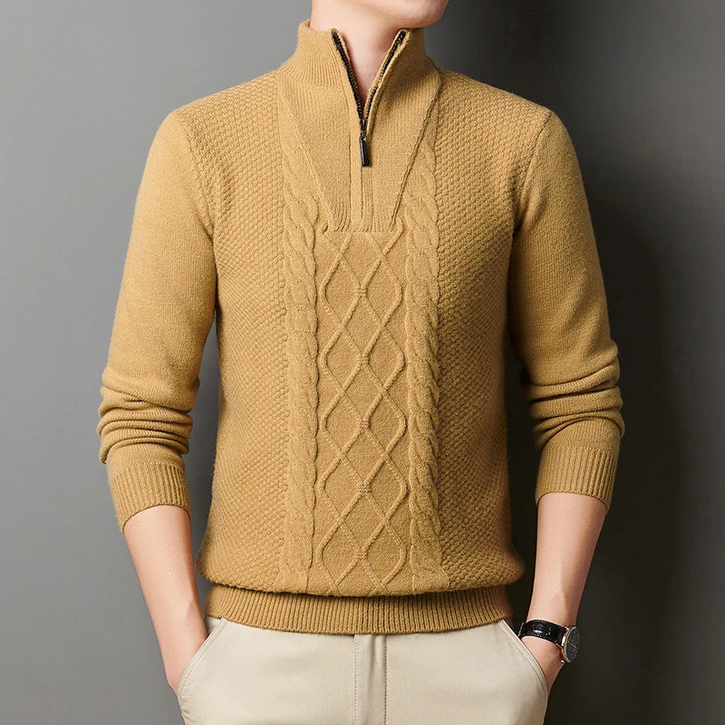 Men's Wool Sweater Half-Zip High-Neck Pullover Thickened Winter Dadwear Innerwear Base Layer