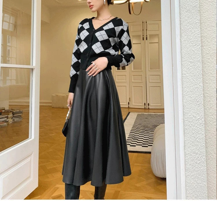 Genuine Leather Skirts For Women 2025 Europe Street Top Layer Sheepskin Pleated Faldas Mujer Long Umbrella Super Large Hem Jupe
