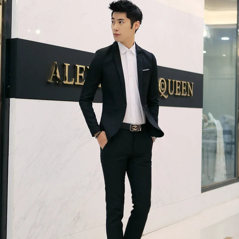 Men Suits Blazers 3 Pieces 2 Sets Elegant  Wedding Business Vest Pants Blue Coats 2022 Formal Jackets Korean